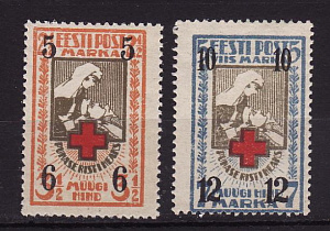 Эстония, 1926, Красный Крест, Надпечатка нового номинала, 2 марки